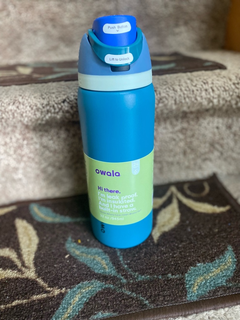 Owala Blue Insulated Leak-Proof Bottle with Built-In Straw